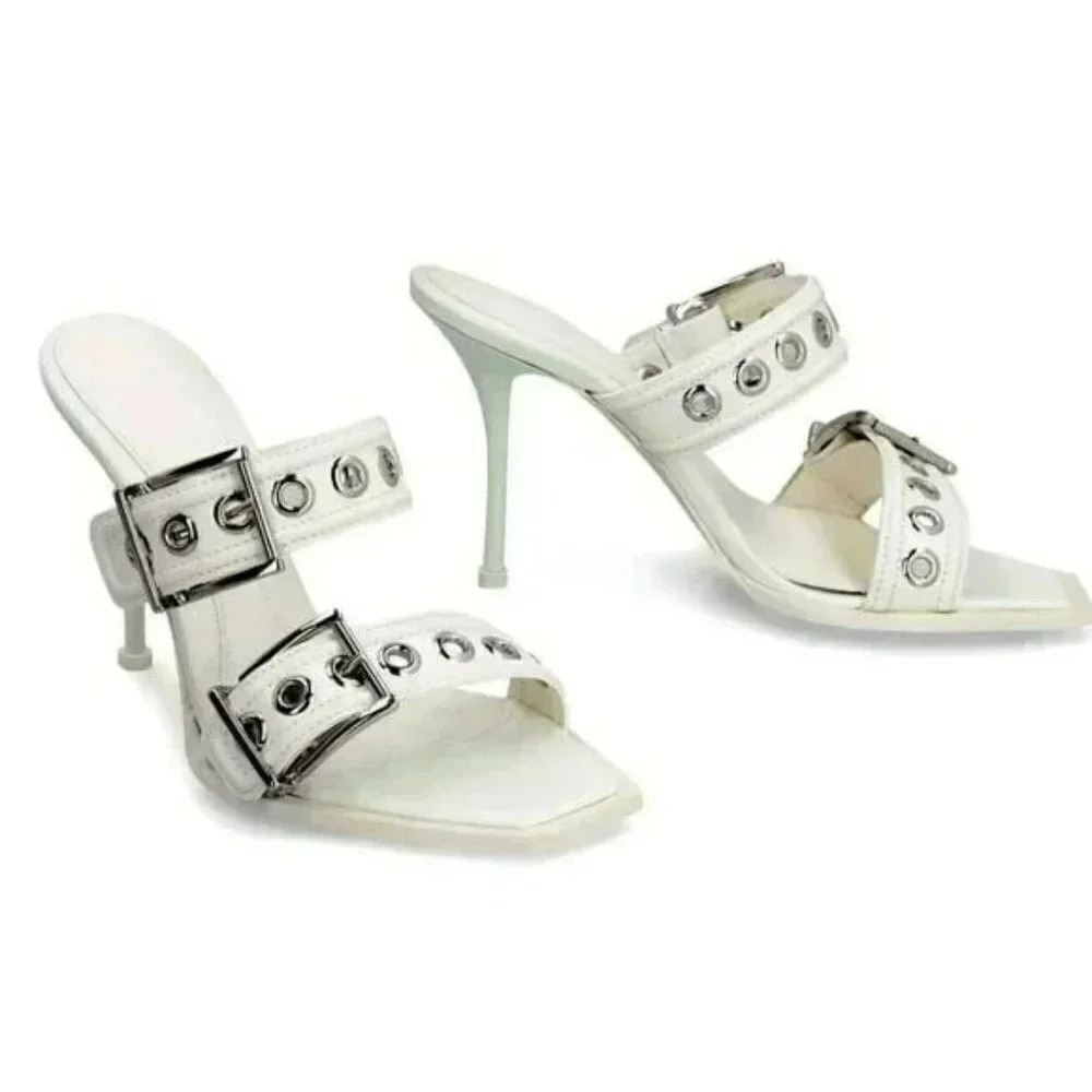 Alexander McQueen Punk Buckle White Leather Sandals Size 36 & 37 **Please Read**